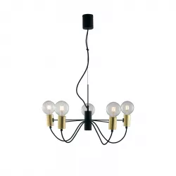 Lampada Sospesa Rotonda 60 Cm In Metallo Nero E Oro