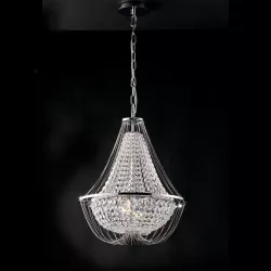 Lampada Sospesa 45x120 Cm In Metallo Cromo E Cristalli Trasparenti