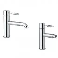 Set Miscelatore Lavabo Bocca Curva E Lunga Bidet Con Scarico Click