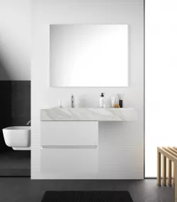 Mobile Bagno Sospeso Cm Bianco Opaco Con Lavabo Bianco Marmo E