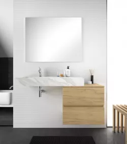 Mobile Bagno Sospeso Cm Rovere Africa Con Top E Lavabo Bianco Marmo