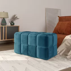 Pouf X Cm In Velluto Blu Petrolio Antimacchia E Idrorepellente Josef