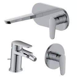 Set Miscelatore Lavabo A Muro Canna Cm Con Piastra E Bidet Con