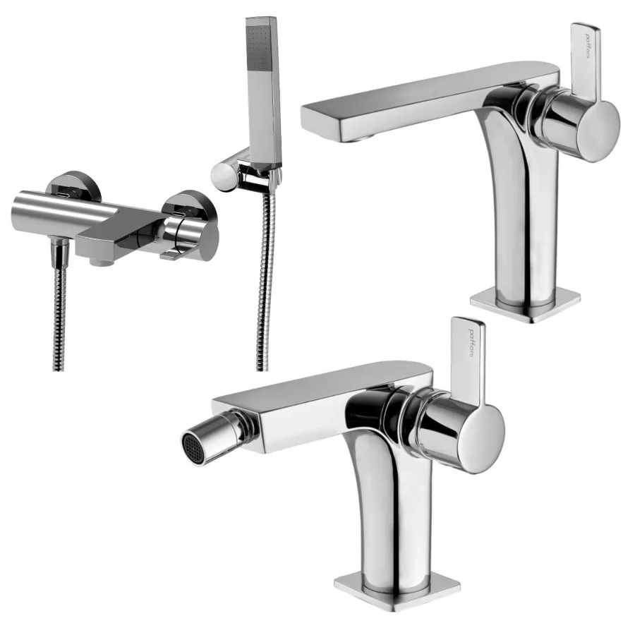 Set Miscelatore Lavabo E Bidet Con Esterno Vasca Con Supporto Cromato