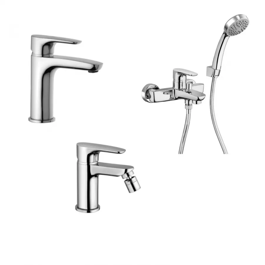 Set Miscelatori Lavabo E Bidet Con Esterno Vasca Fisso Cromato