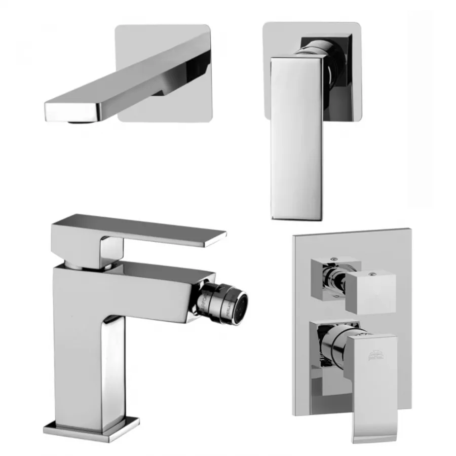 Set Miscelatore Lavabo 7x7 Cm Bocca 20 Cm Con Bidet E Incasso Doccia 3