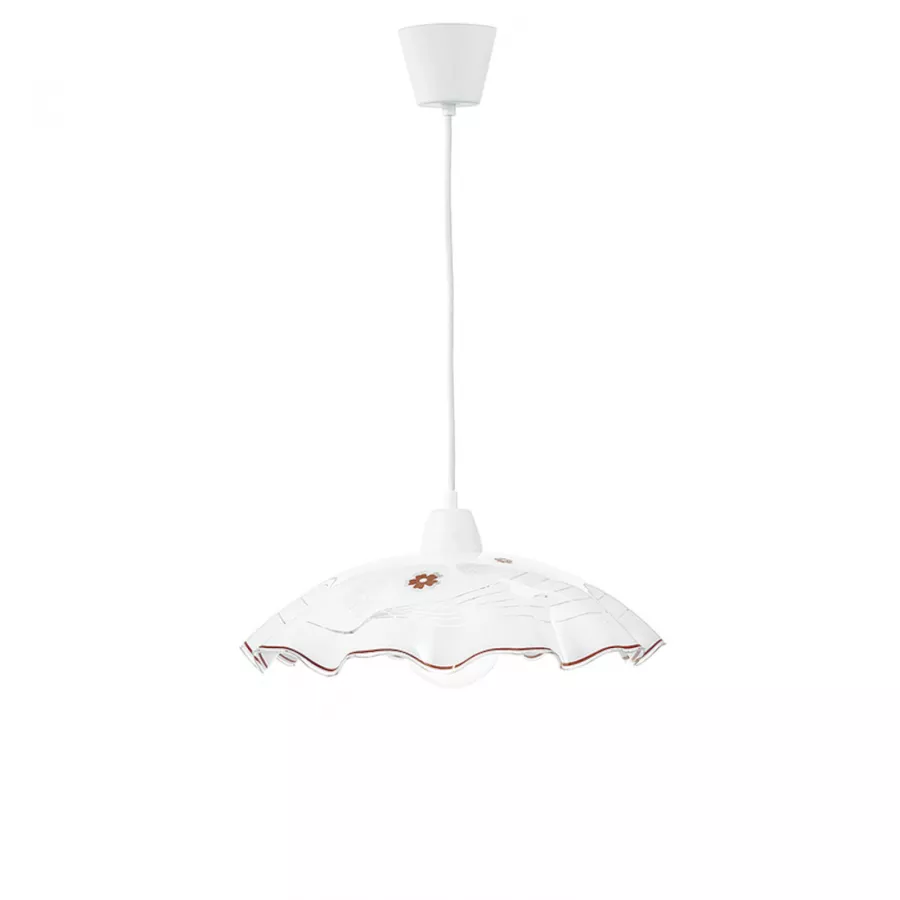 Lampada Sospesa X Cm In Vetro Curvato Bianco Con Decoro Naturale