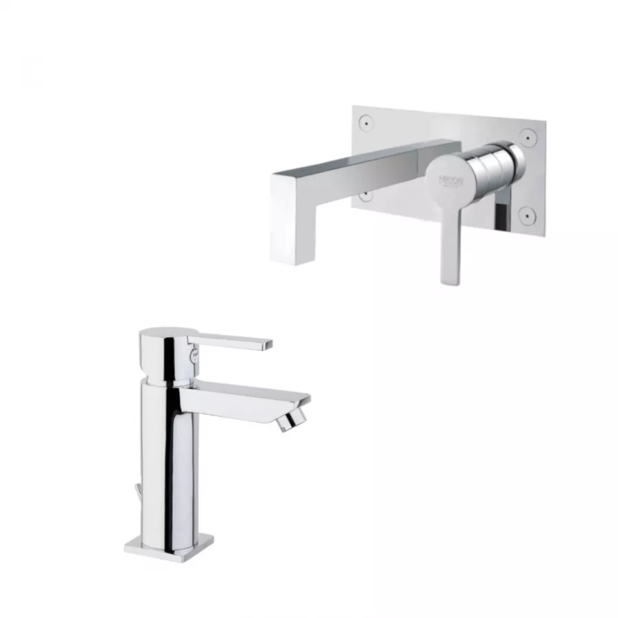 Set Miscelatore Lavabo Con Piastra A Muro Bidet In Ottone Cromato