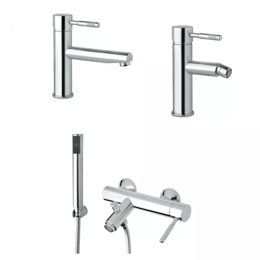 Set Miscelatore Lavabo Canna Lunga Bidet Con Click Clack Vasca Con