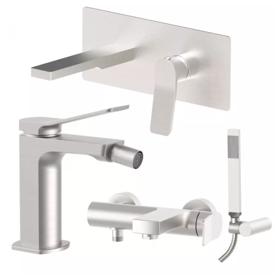 Set Miscelatore Lavabo Bocca Cm E Bidet Con Esterno Vasca Steel