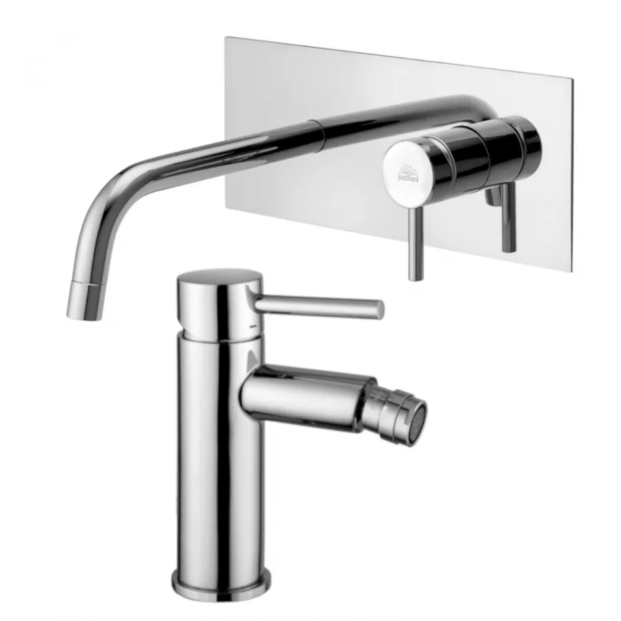 Set Miscelatore Lavabo Bocca Cm Con Bidet Senza Scarico Cromato