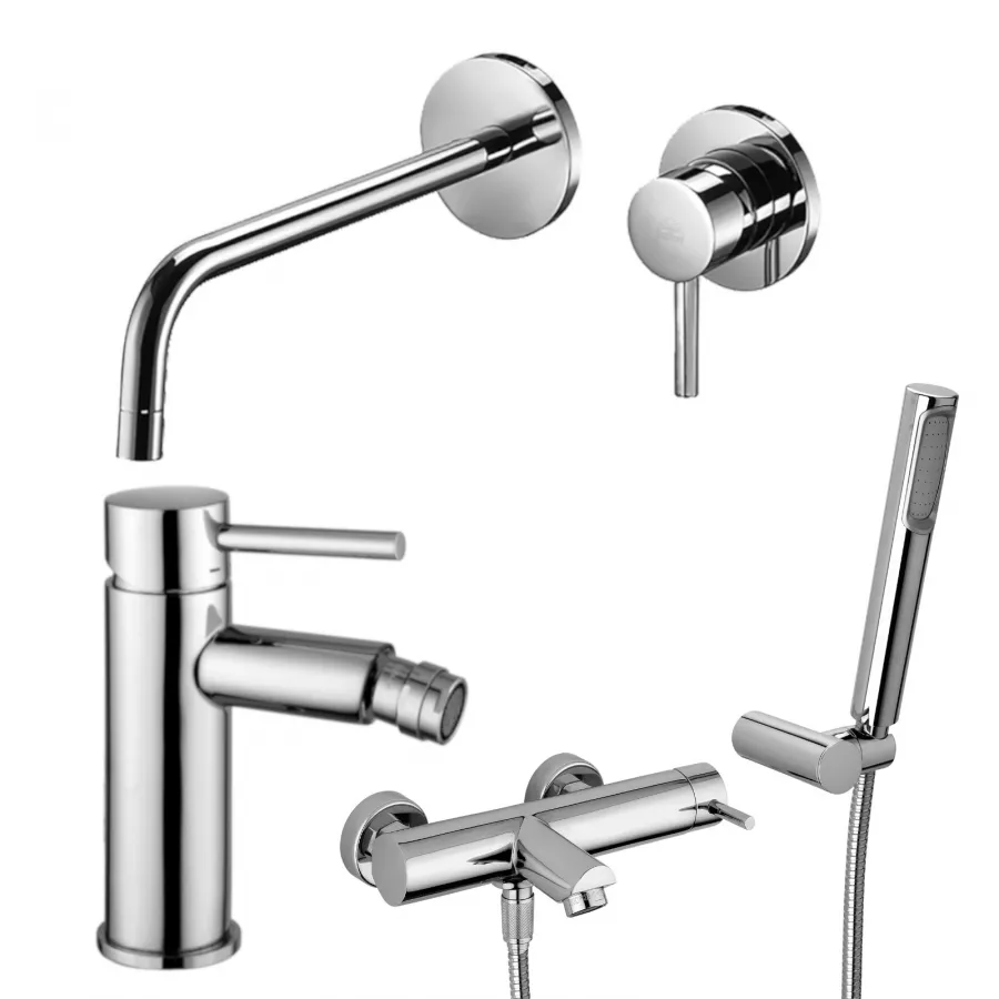 Set miscelatore lavabo Ø 7 cm bocca 24 8 cm con bidet ed esterno vasca