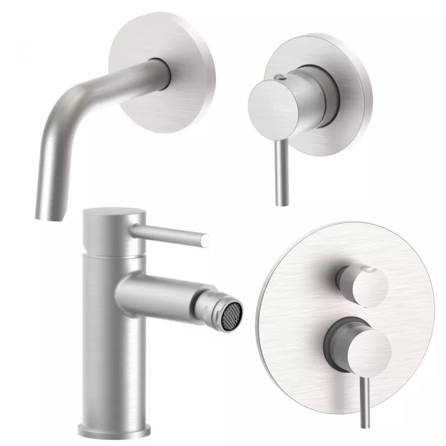 Set miscelatore lavabo Ø 7 cm bocca 24 8 cm con bidet ed incasso doccia