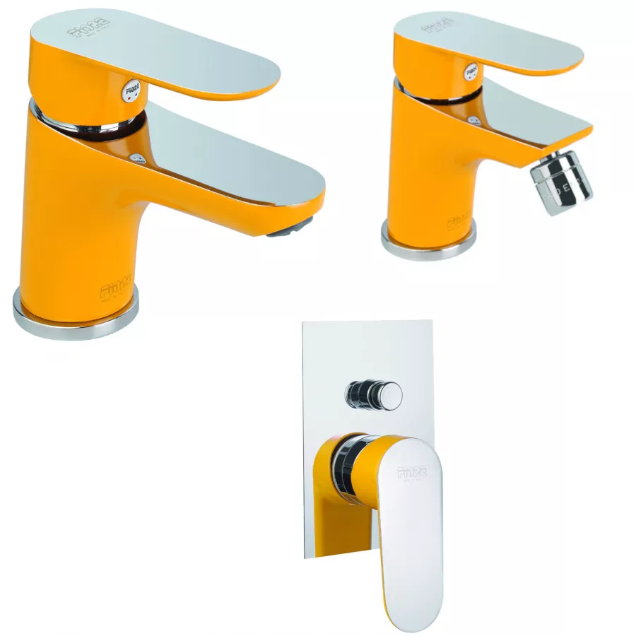 Set Miscelatori Lavabo Bidet E Doccia Incasso Con Deviatore Giallo