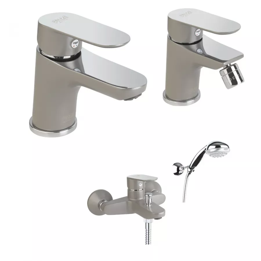 Set Miscelatori Lavabo Bidet E Vasca Esterno Con Duplex Grigio Lively