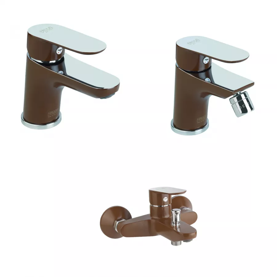 Set Miscelatori Lavabo Bidet E Vasca Esterno Senza Duplex Marrone