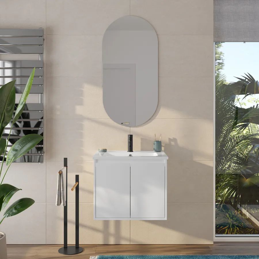 Mobile Bagno Sospeso Cm Bianco Opaco Con Specchio Damon