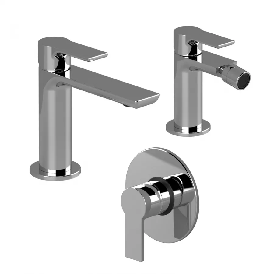 Set Miscelatore Lavabo Con Bidet Senza Scarico E Incasso Doccia Cromato