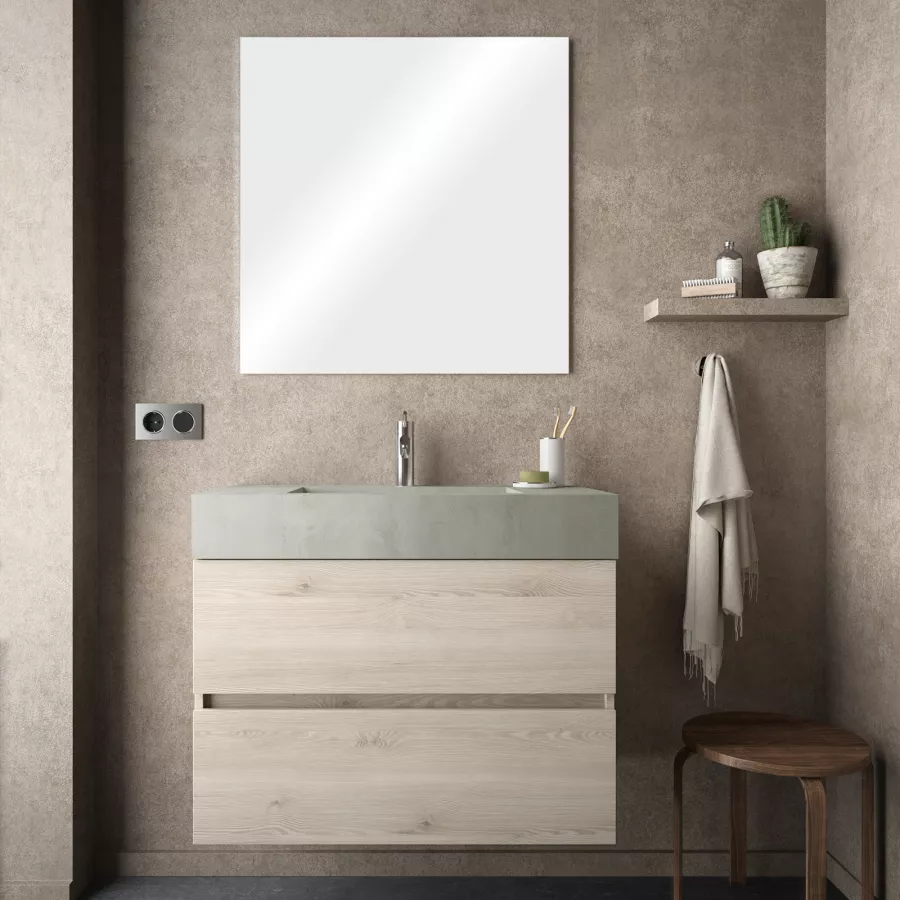 Mobile Bagno Sospeso Cm Rovere Atlas Con Lavabo In Hpl Cemento Alfa