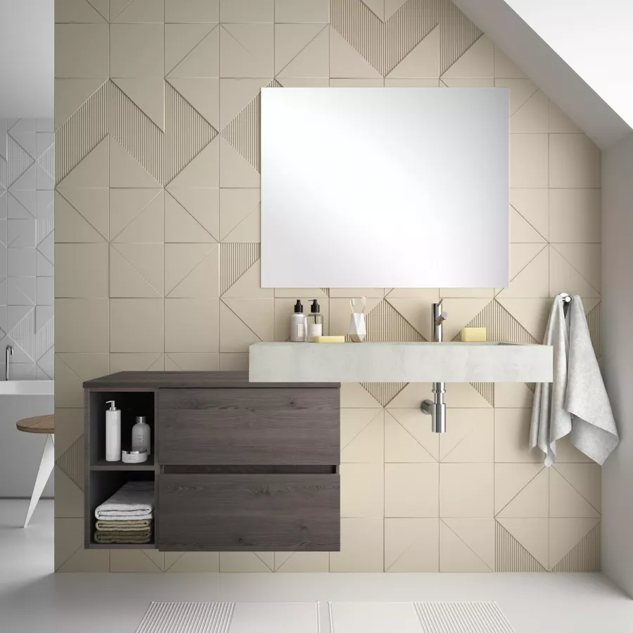 Mobile Bagno Sospeso Cm Rovere Cenere Con Lavabo Dx Cm In Hpl