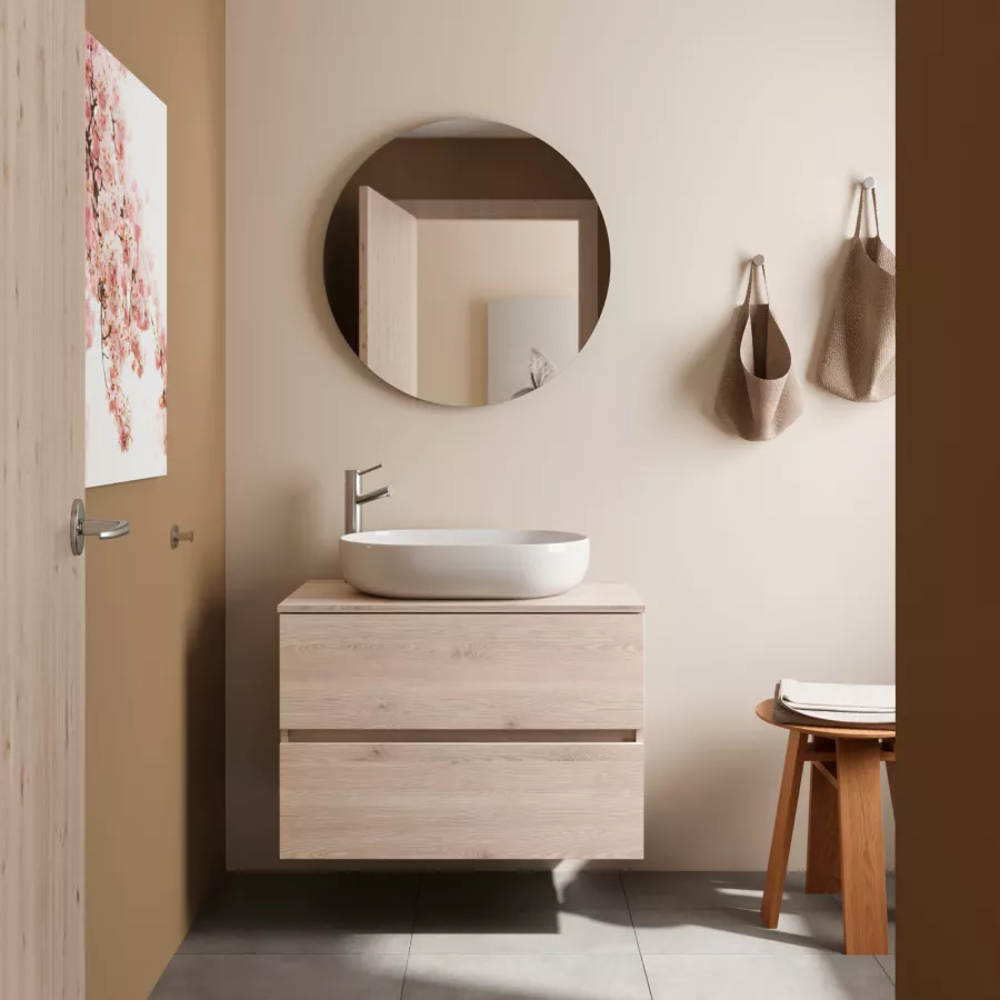 Mobile Bagno Sospeso 80 Cm Rovere Atlas E Specchio Fully