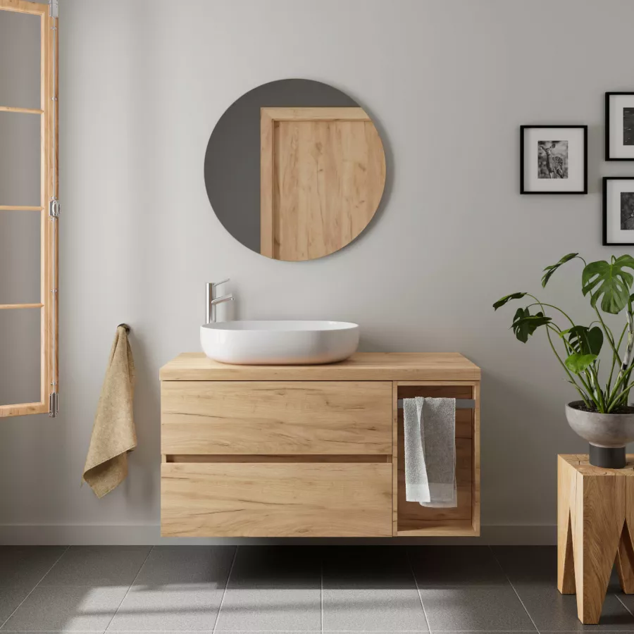 Mobile Bagno Sospeso Cm Rovere Africa Con Toletta Con Top Rovere