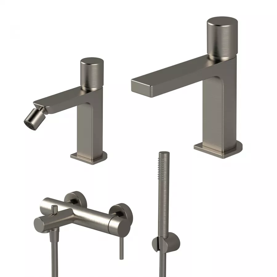 Set Miscelatore Lavabo E Bidet Senza Scarico Con Esterno Vasca Nikel