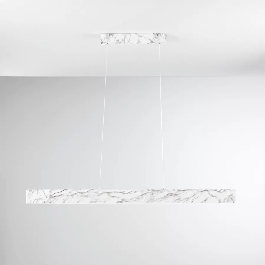 Lampada Sospesa 150x121 5 Cm In Metallo Bianco Effetto Marmo