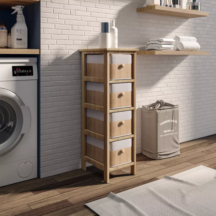 Cassettiera Bagno Cm Con Quattro Cassetti In Rovere E Bamb Naturale