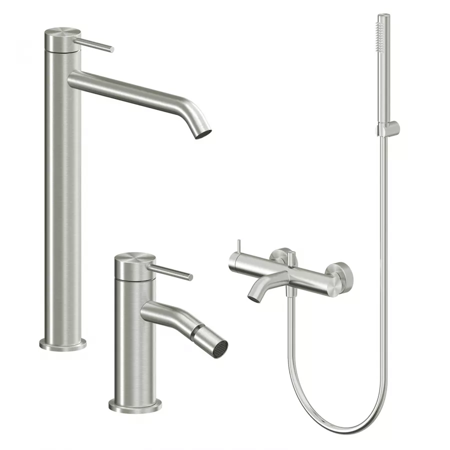 Set Miscelatore Lavabo Alto E Bidet Con Esterno Vasca Acciaio Inox 316L