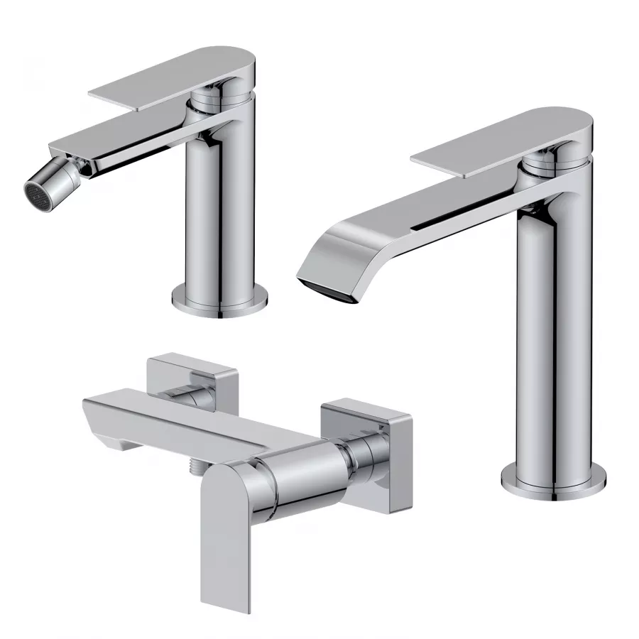 Set Miscelatore Lavabo Bocca Lunga E Bidet Con Esterno Doccia Cromo Iota