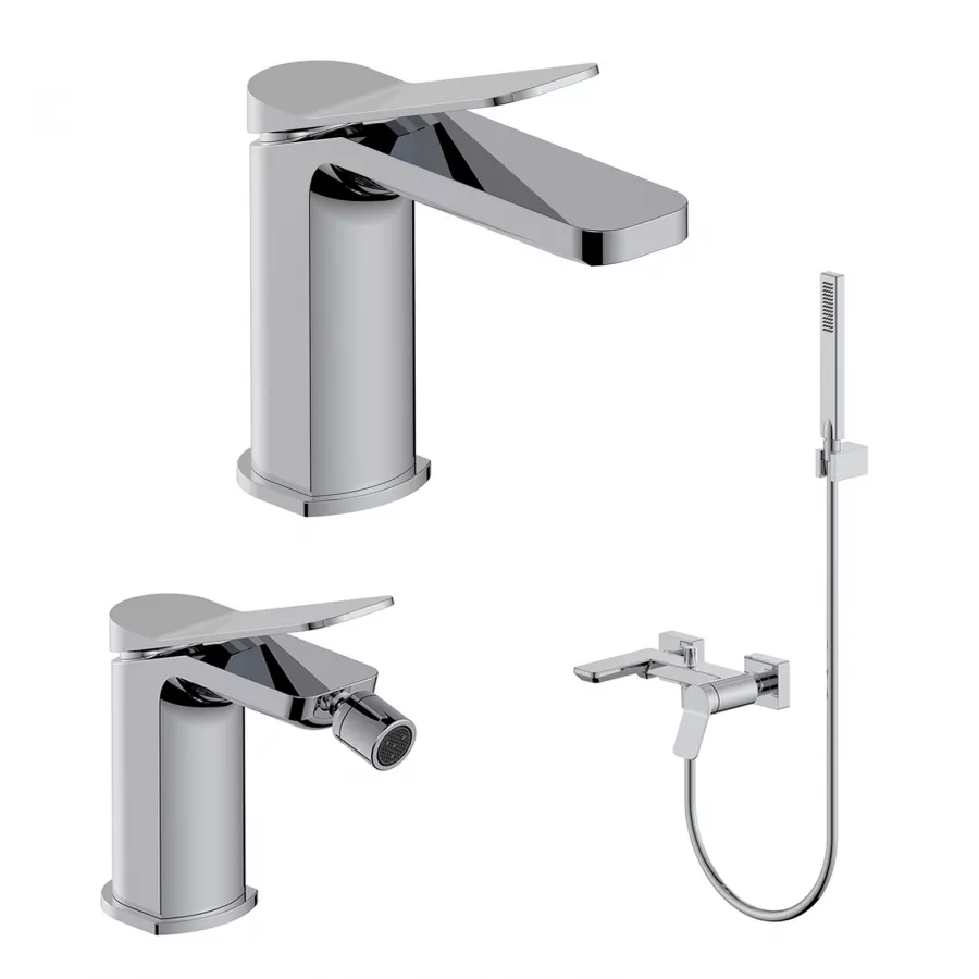 Set Miscelatore Lavabo E Bidet Con Esterno Vasca Cromo Wing