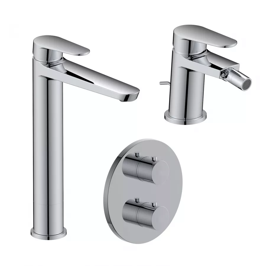 Set Miscelatore Lavabo Alto E Bidet Con Scarico Con Incasso Doccia