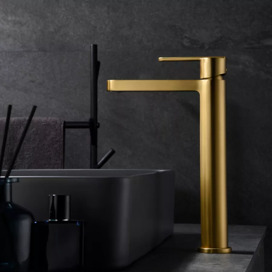 Miscelatore Lavabo Alto In Ottone Oro Spazzolato Hill