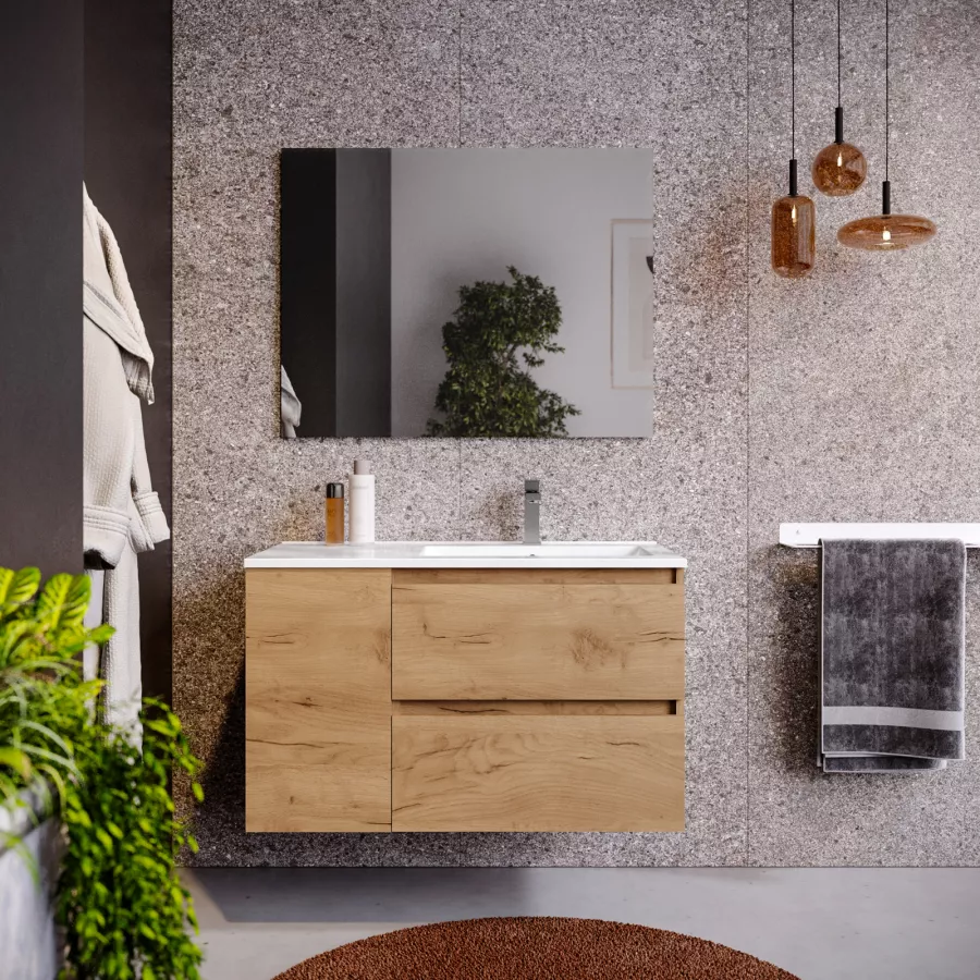 Mobile Bagno Sospeso Cm Rovere Africa Con Vano E Lavabo Dx Con