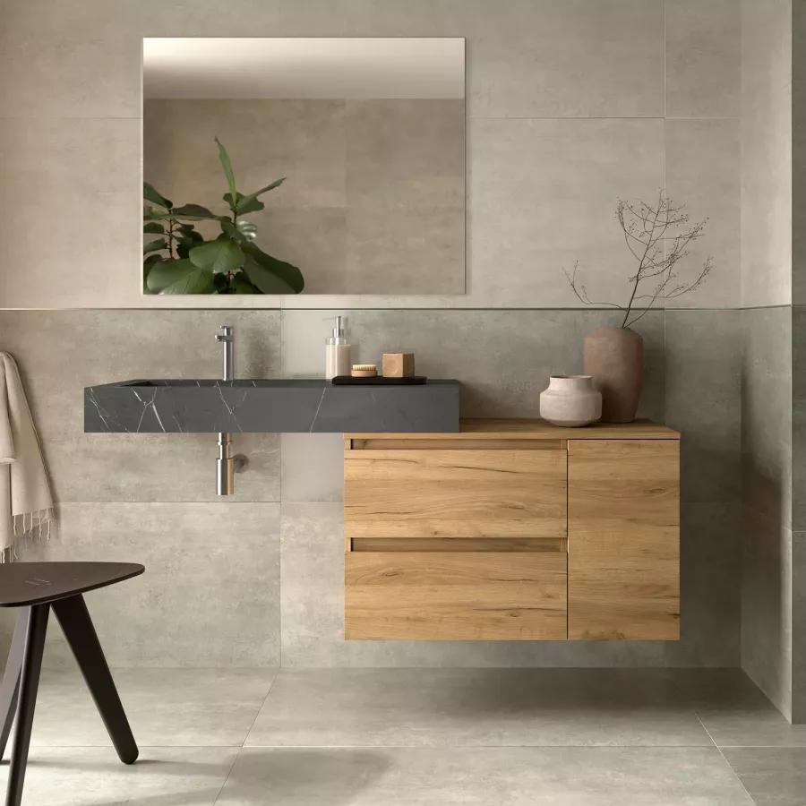 Mobile Bagno Sospeso Cm Con Modulo E Top Rovere Africa E Lavabo