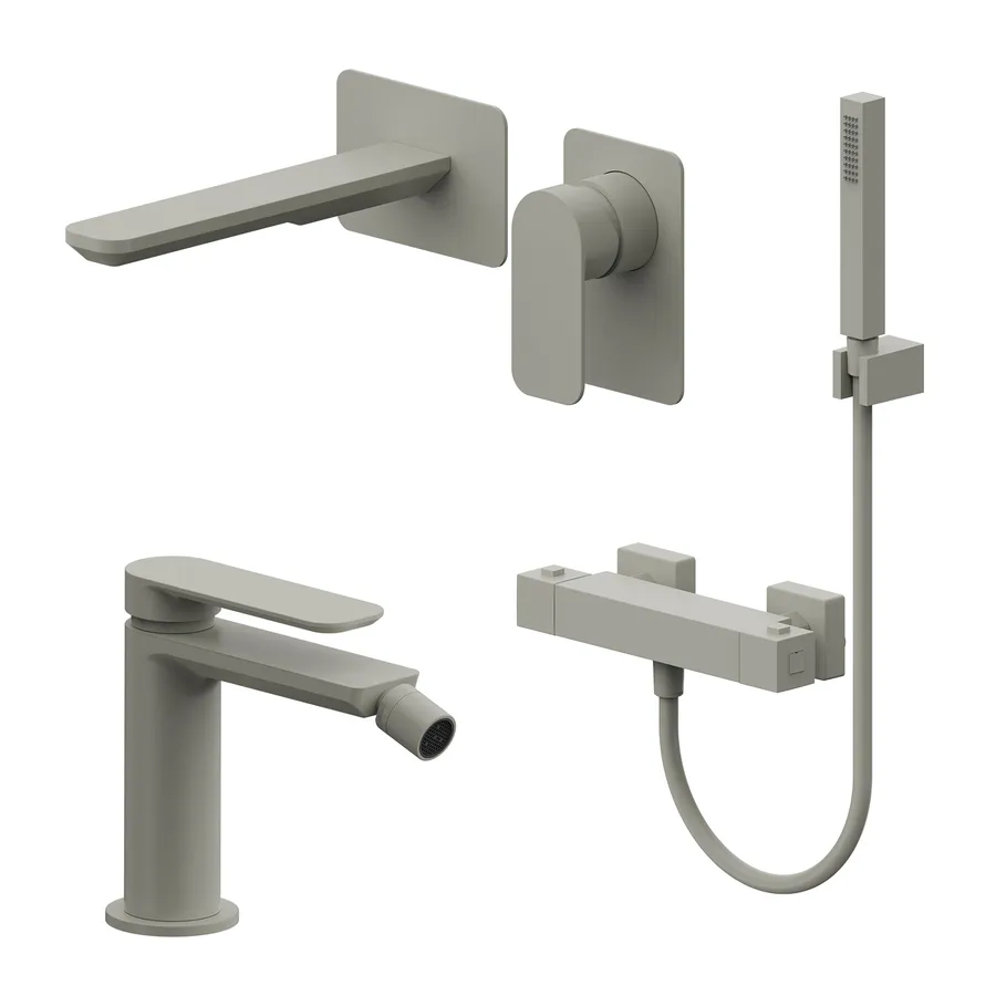 Set Miscelatore Lavabo A Muro Canna E Bidet Con Set Esterno Doccia