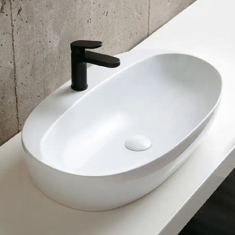 Lavabo Da Appoggio Elegance Circle Cm Azzurra In Ceramica Bianco