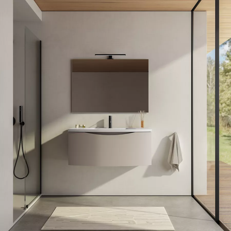 Mobile Bagno Sospeso Cm Tortora Opaco Moderno Con Specchio Jasmine