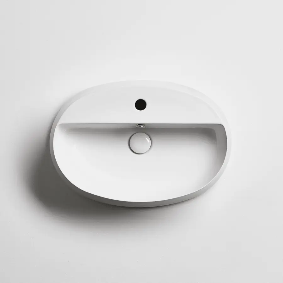 Lavabo D Appoggio Monoforo 60x42 Cm Ovale In Ceramica Bianco Sharp Di