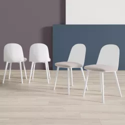 Set 4 sedie in polipropilene bianco con seduta in velluto - Deva