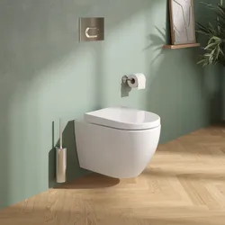 Vaso sospeso in ceramica bianca con sedile a chiusura rallentata