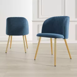 Set 2 sedie in velluto trapuntato blu con gambe in metallo finitura oro - Clare