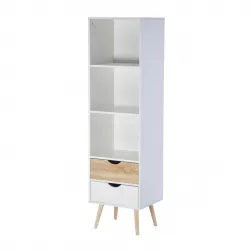 Mobiletto con due cassetti e un vano 48x40x94h cm in legno bianco/naturale  - Bidoo