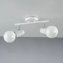 Lampada 2 spot tondo orientabile da interno 32x14 cm in metallo bianco