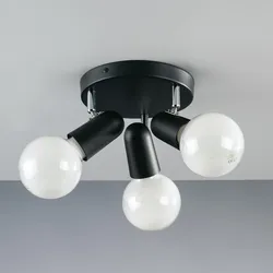 Lampada 3 spot tondo orientabile da interno 26x12 cm in metallo nero