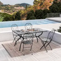 Set pranzo tavolo 140x80 cm e 4 sedie pieghevoli in metallo nero - Loren