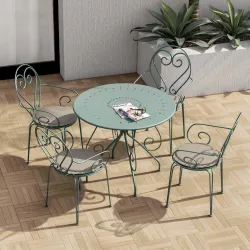 Set pranzo tavolo rotondo 90 cm e 4 sedie con braccioli in metallo verde - Loren