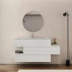 Mobile bagno sospeso 150 cm cassetto centrale dx bianco opaco con lavabo e  specchio - Rodeo