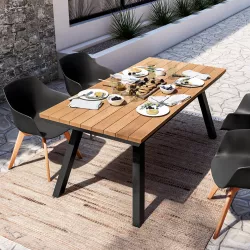 Tavolo con top in legno teak 180x87 cm in alluminio nero - Miranda